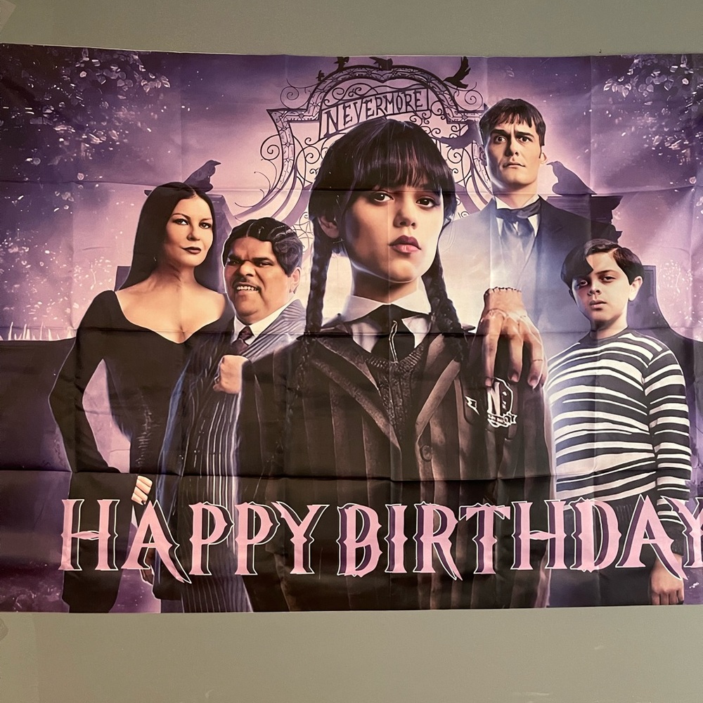 Wednesday Addams from The Addams Family themed party decorations